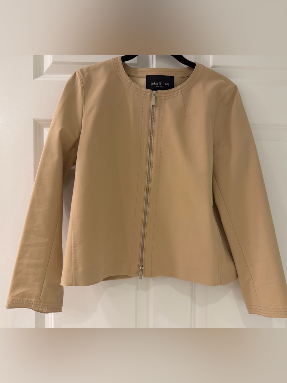 NWOT Lafayette 148 New York Camel Stretch Cotton Zip Jacket Size S